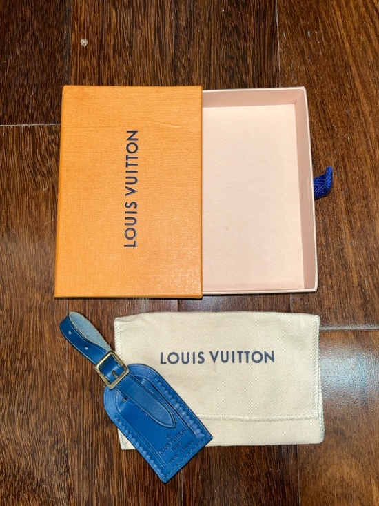 Louis Vuitton Accessories - Louis Vuitton Blue Leather Luggage Tag with Brass Buckle